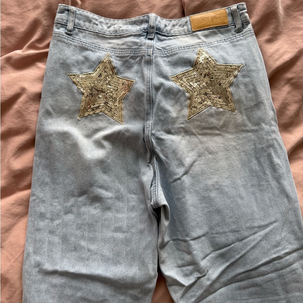 Nasty Gal Light Blue Jeans with Silver Star Accents